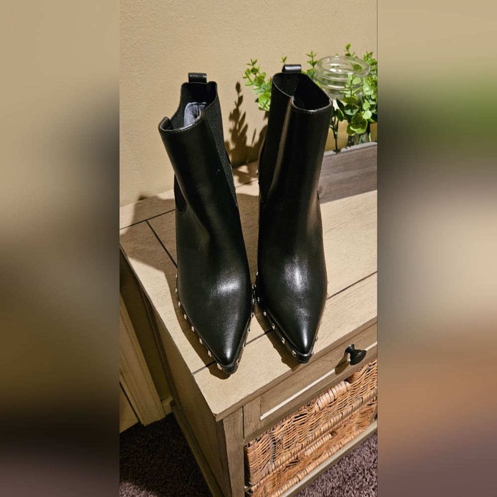 Charles By Charles David Black Studded Ankle Booties. Never Worn. 3 1/2" Heel